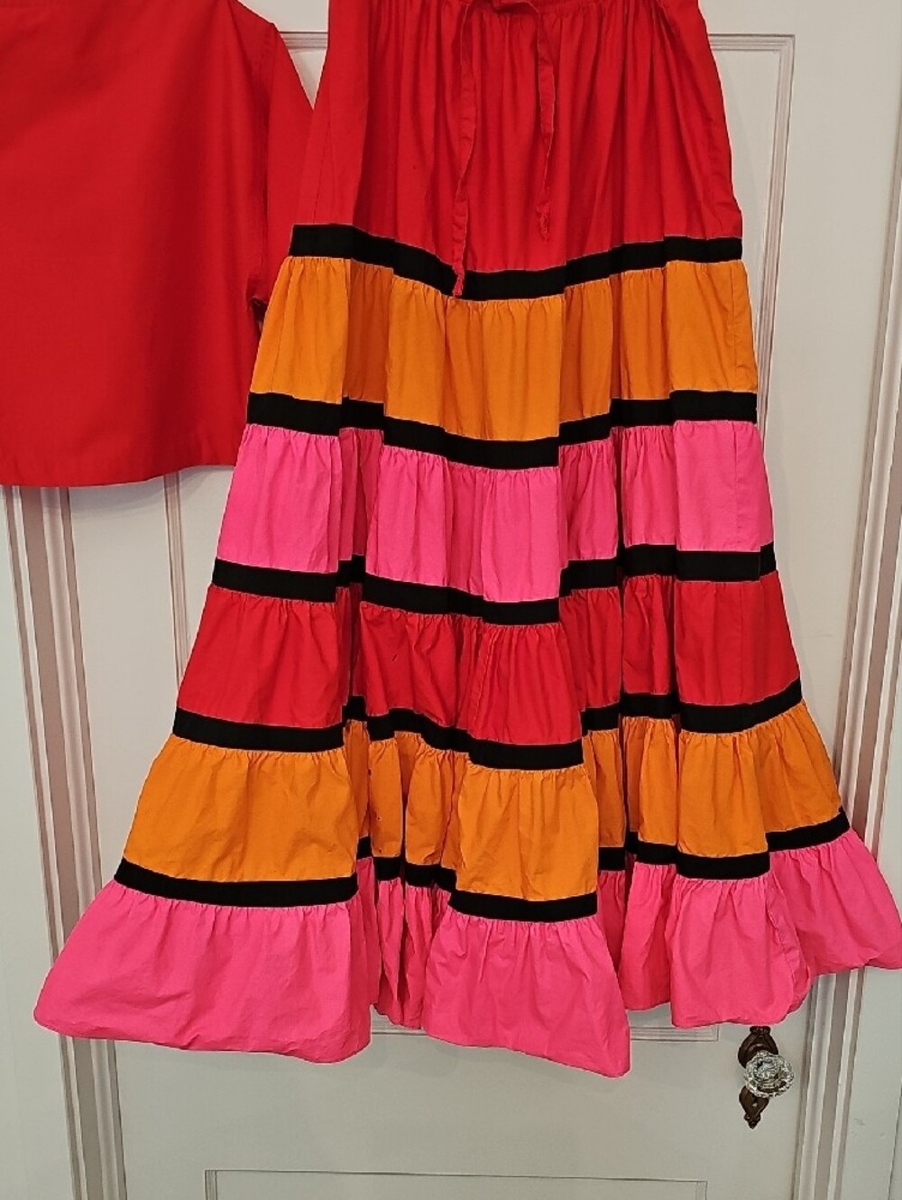 Albert Nipon Multicolor Tiered Maxi Skirt SET Red,& Orange & Pink, Vintage Set - Picture 3 of 16